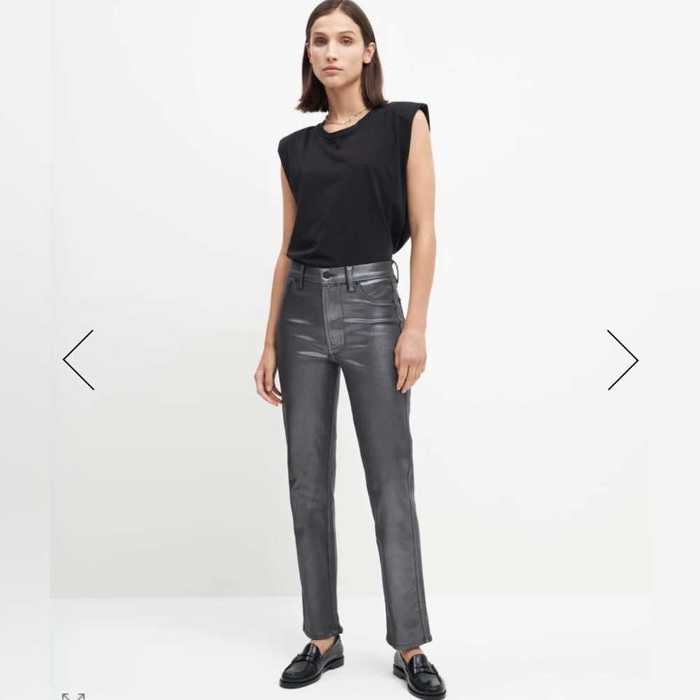 7 FOR ALL MANKIND HIGH WAIST STRAIGHT WITH FAUX POCKETS IN COATED PEWTER